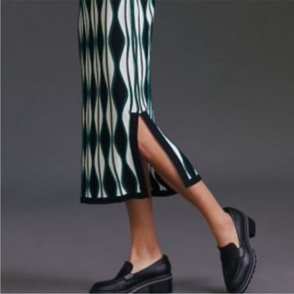 Eva Franco Mod Print Crew Neck Sleeveless Pullover Midi Dress Black Green Size M - Picture 4 of 16